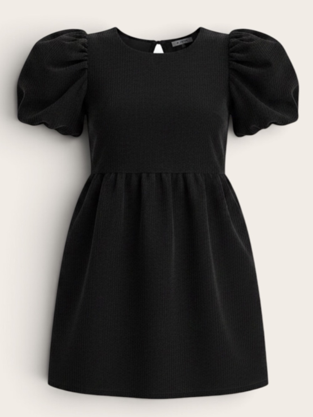 HYFVE Women’s S Black Puff Sleeve Mini Dress Tie Back Babydoll Cottagecore